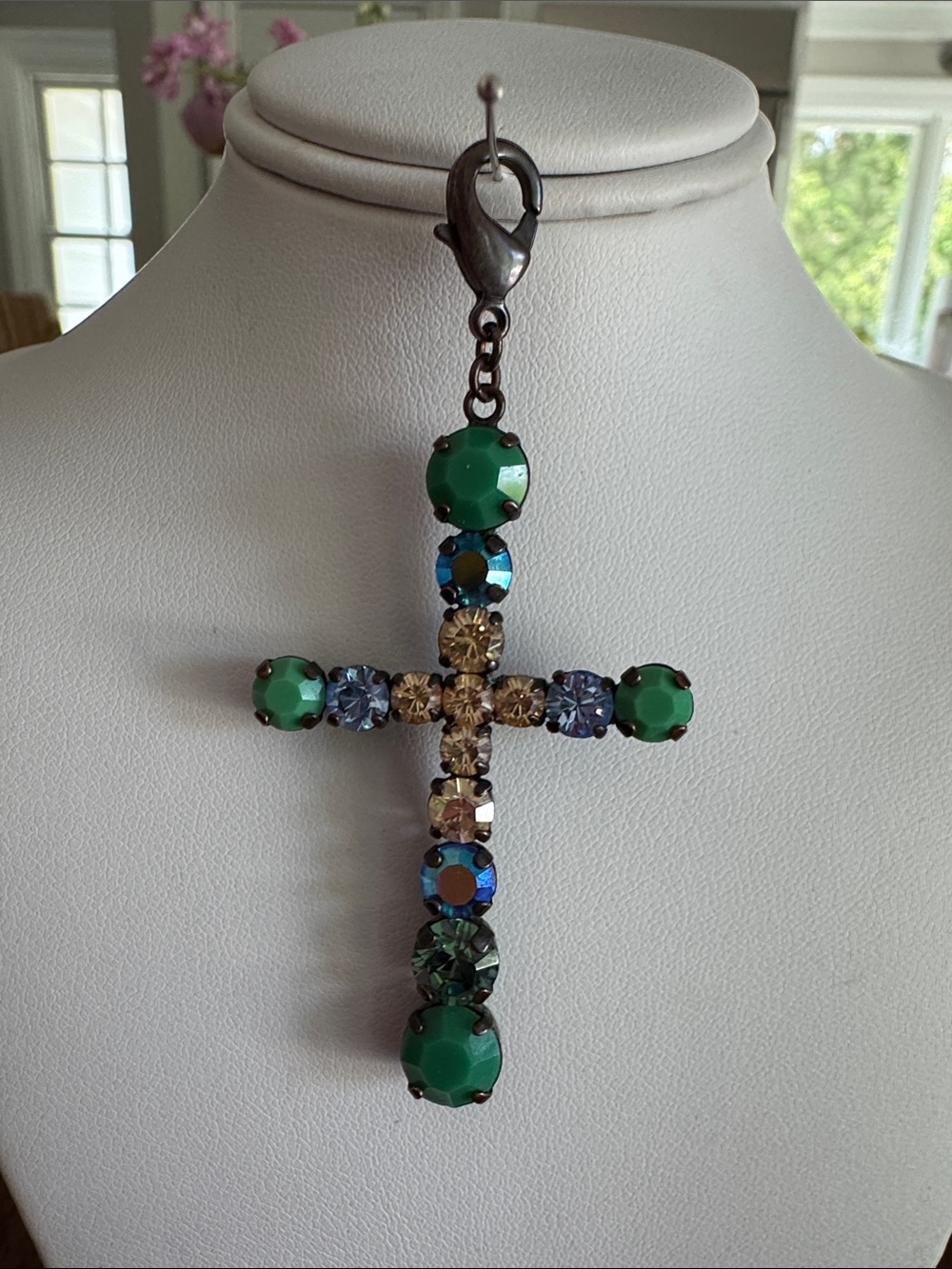Sabika Multicolor Crystal Cross Pendant  - Green, Blue, Champagne